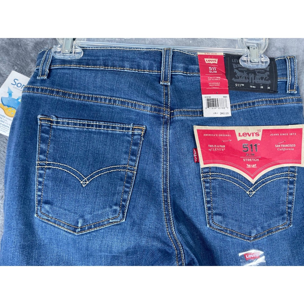 NWT Levis 511 Slim Fit Performance Jeans Boys Size 16 Reg 28x30 Blue Denim - Picture 6 of 8